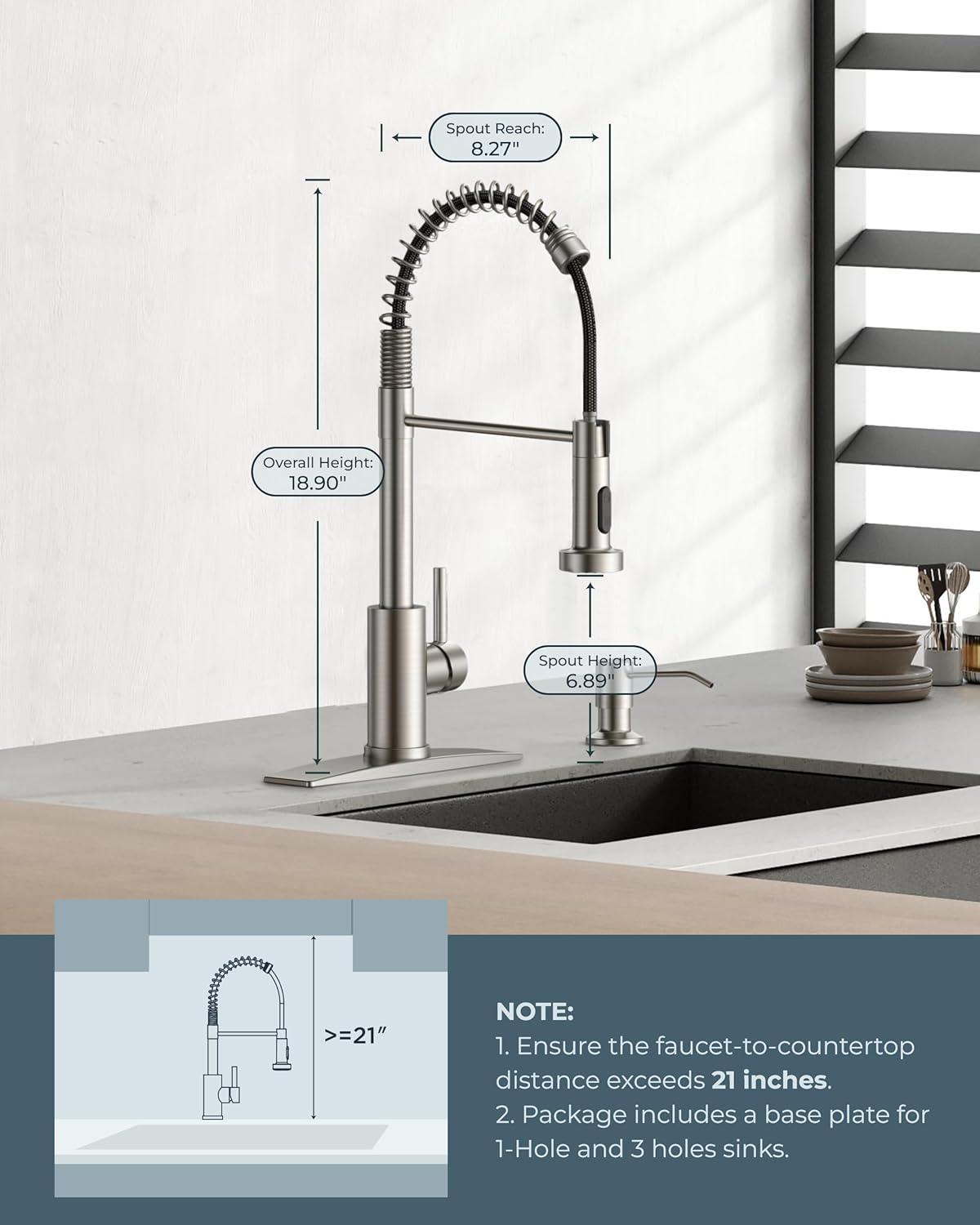 Kitchen Faucets, Brushed Nickel Kitchen Sink Faucet with Pull Down Sprayer, Commercial Kitchen Faucet Stainless Steel