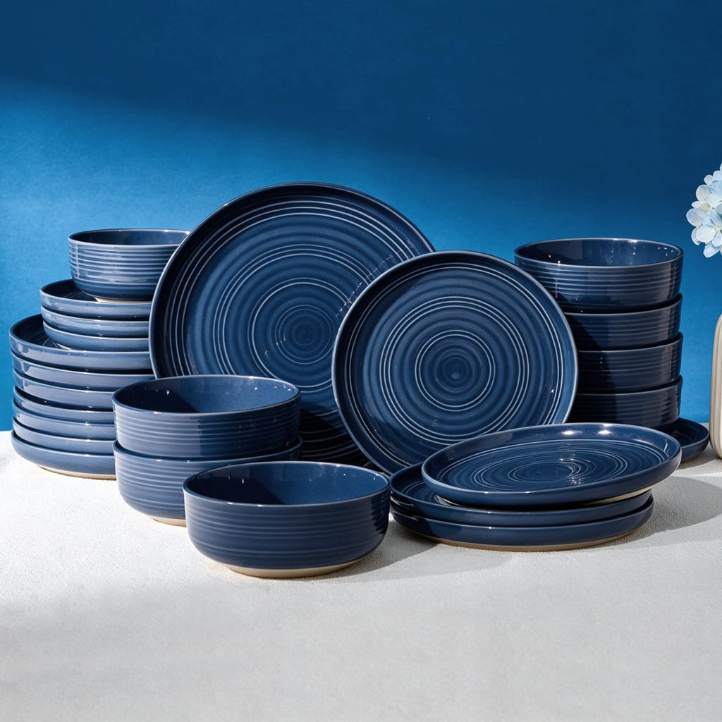 Ceramic Dinnerware Set for 8, Plates & Bowls, Abyssal Blue