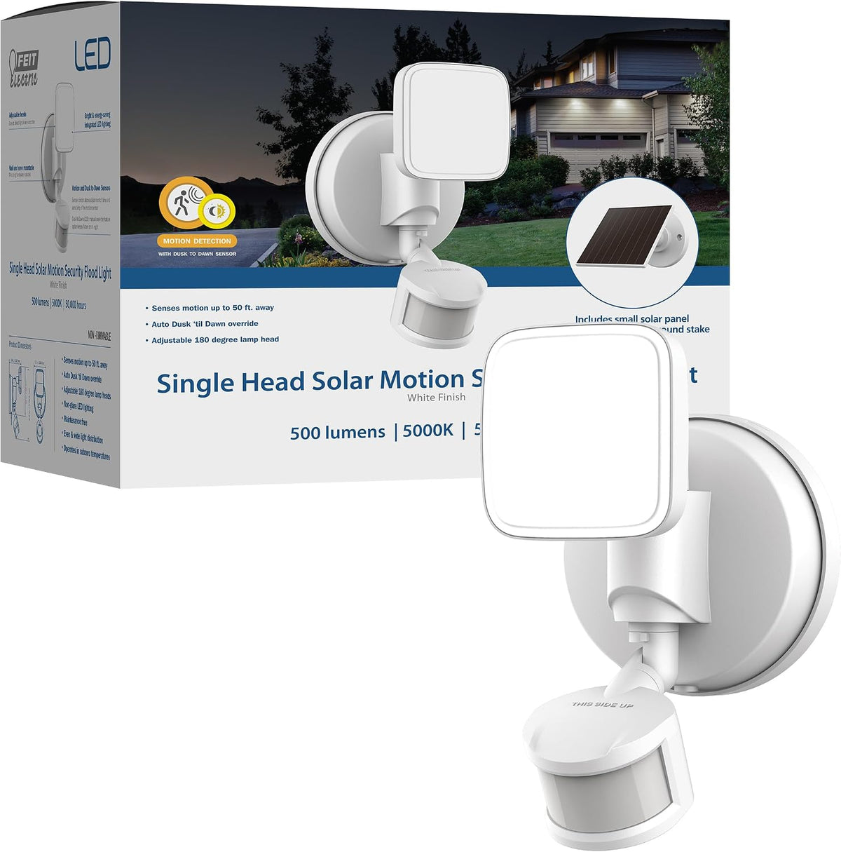 Outdoor LED Triple Head Solar Security Flood Lights with Motion Sensor, Dusk-to-Dawn Sensor, 3000 Lumens Floodlight