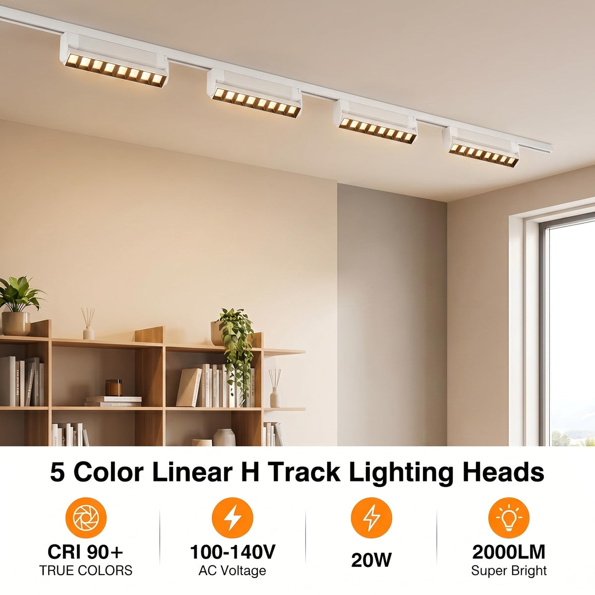 5 Color Linear H Track Lighting Heads Dimmable, White 20W 4 Pack