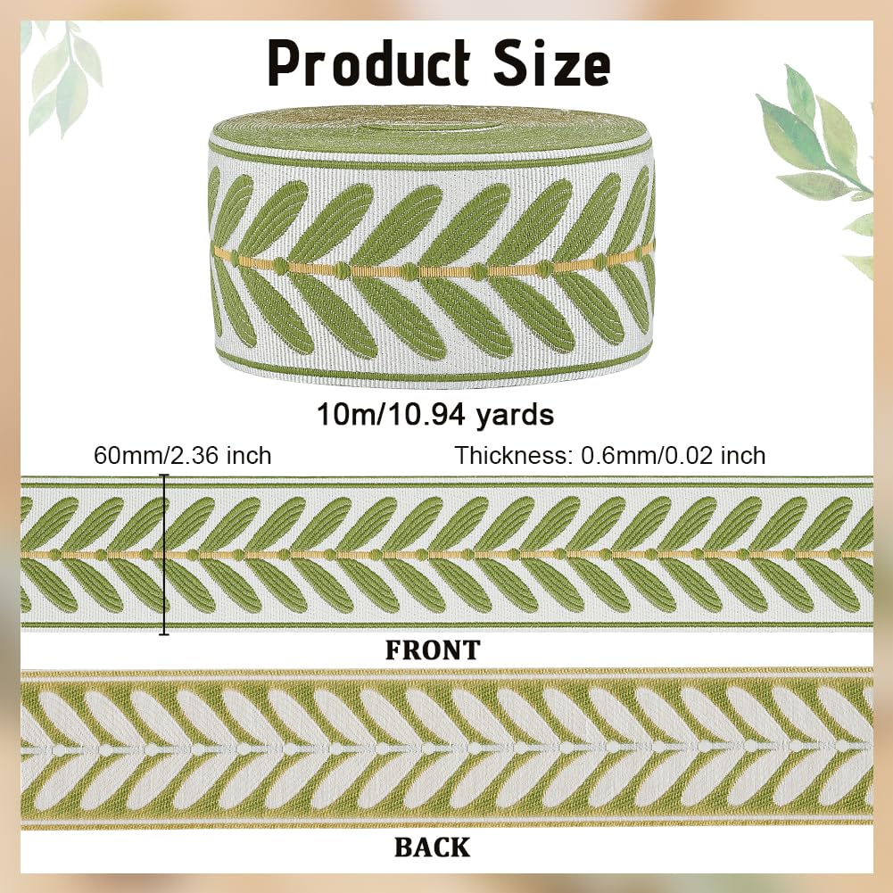 Jacquard Ribbon Trim 2.4 Inch Leaf Pattern Jacquard Polyester Ribbons White Green Leaf Jacquard Woven