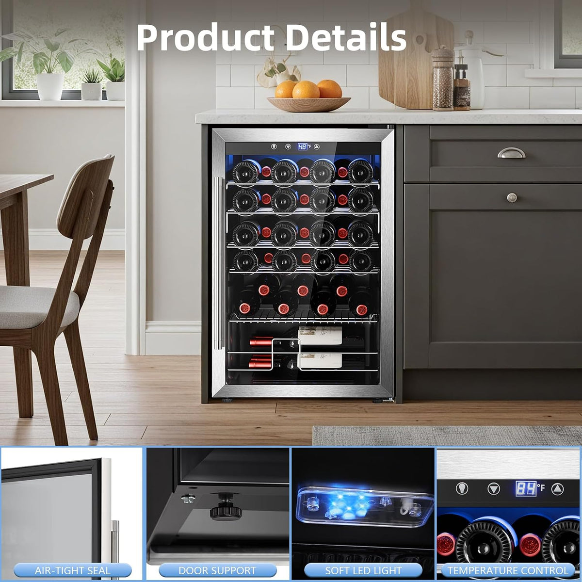 Wine Cooler Refrigerator, Freestanding Wine Fridge with Adjust Temperature（32°F- 61°F）