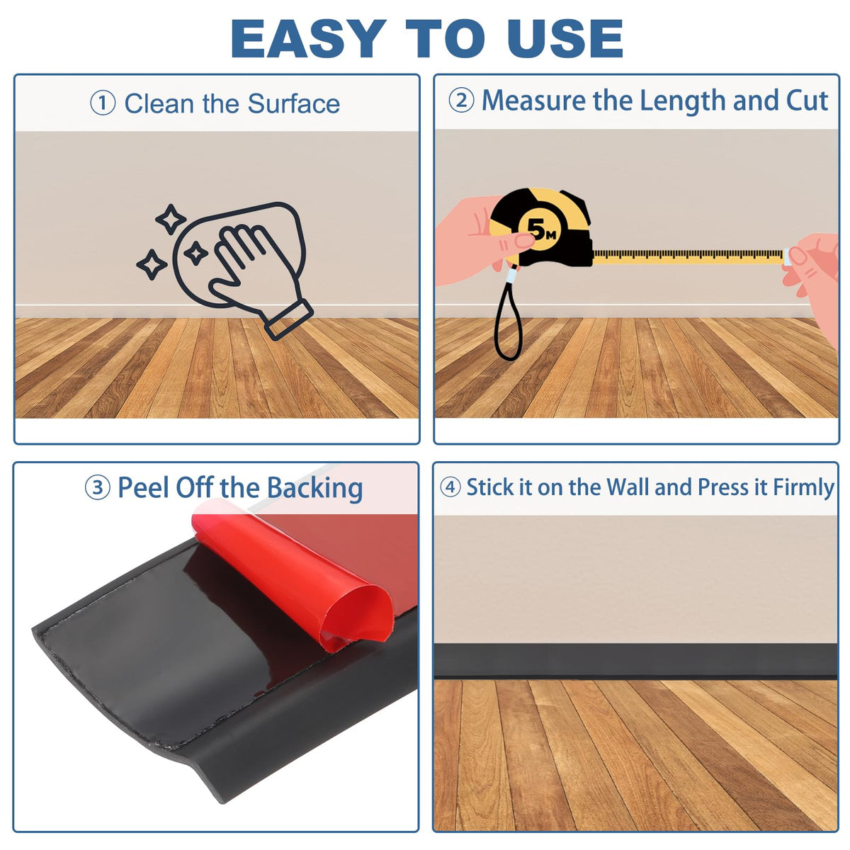 Peel and Stick Molding Trim for Wall,16.4'x4" Baseboard Trim,Black