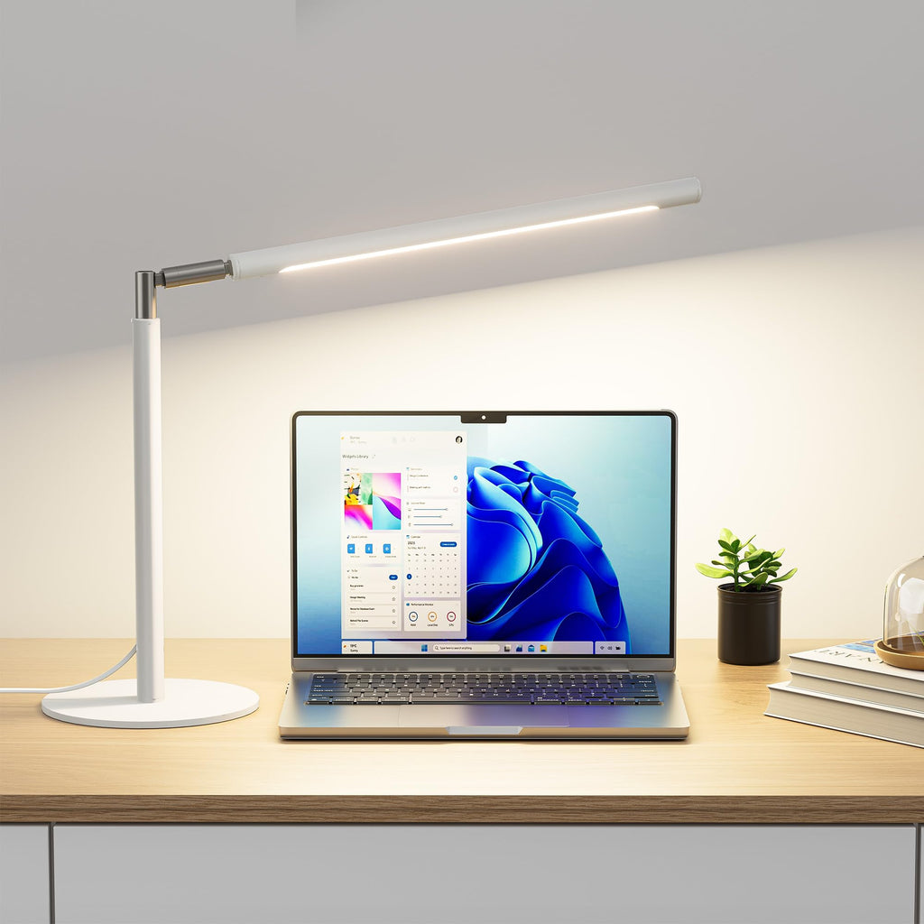 White LED Desk Lamp, 16" Dimmable Metal Desk Light with Base, 15W 1200LM, Adapter Included, Color & Brightness
