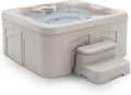 4 Person Square Hot Tub Spa with Black Cover & Molded Spa Step, Sand