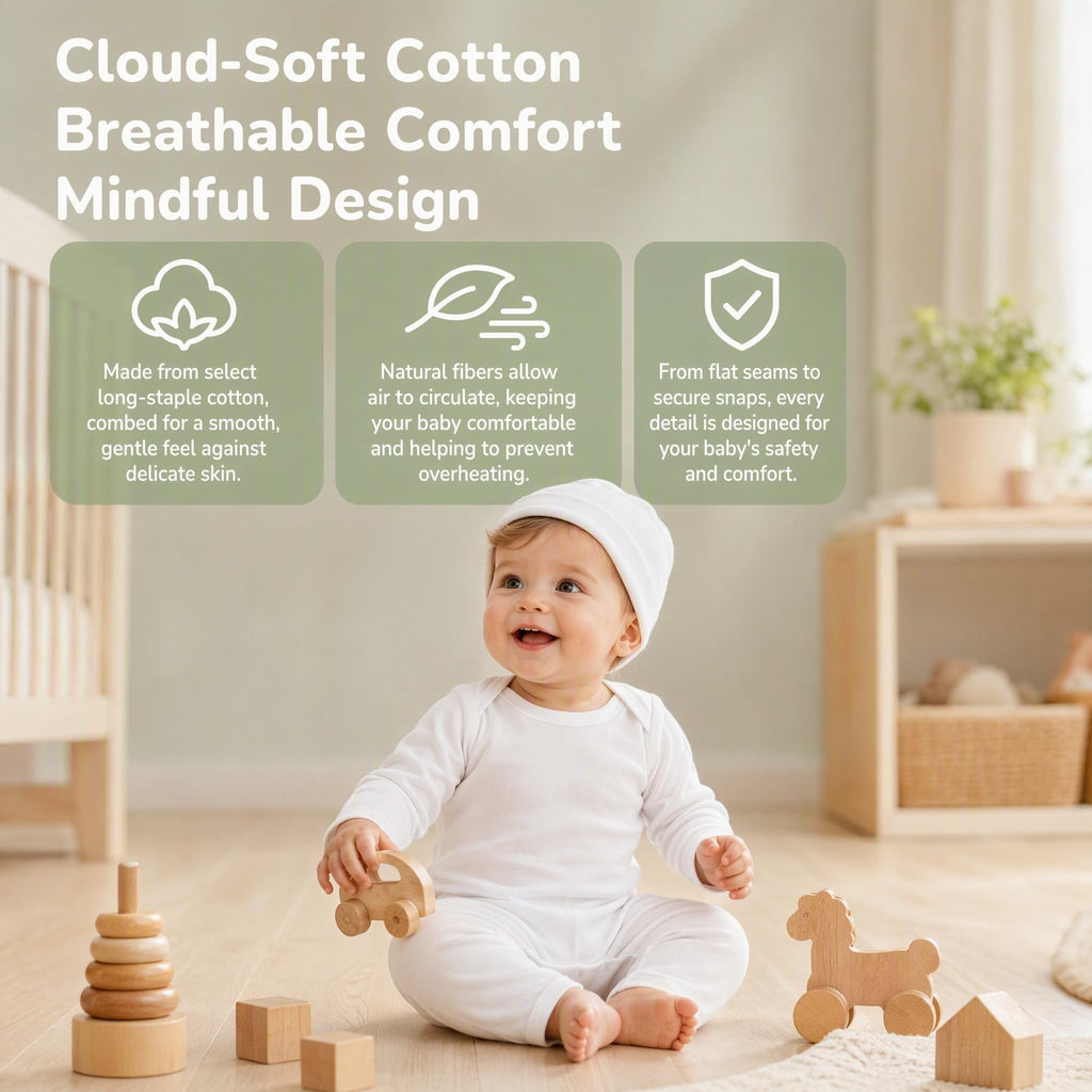 Newborn Boy Girl Clothes Outfit Pants Set White 100% Cotton Bodysuit Unisex Bodysuits Hospital Fall Hat