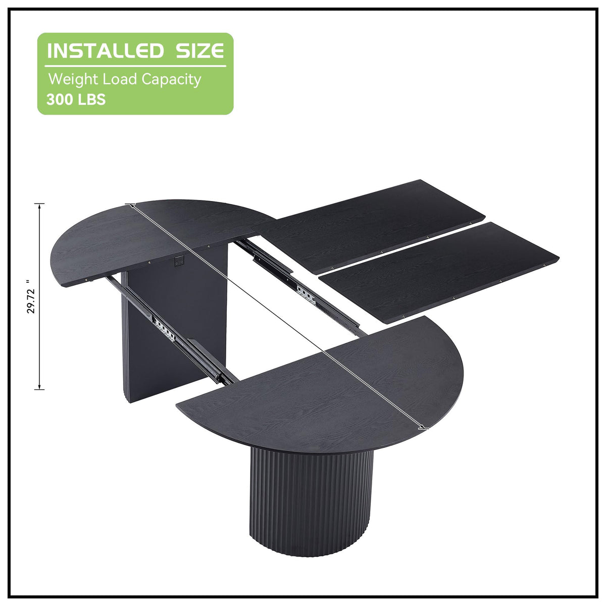 47.24 Dining Table, Expandable Dining Table for 4 6 8 12 Person, Black Round Dinner Tables Mid-Century Modern Table