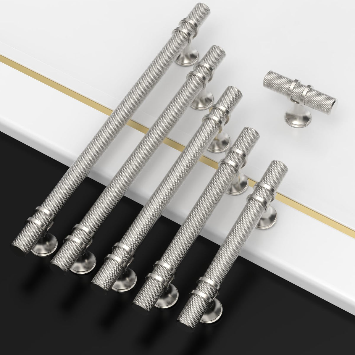 10 Pack 6.3 Inch(160mm) Knurled Brushed Satin Nickel Kitchen Cabinet Handles, Cabinet Pulls Kitchen Cabinet Hardware