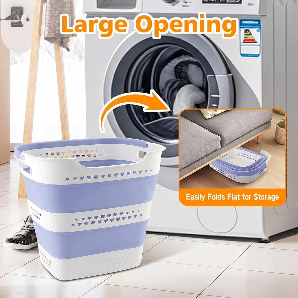 Collapsible Plastic Laundry Basket Hamper with Handles, Foldable Pop Up Storage Container Organizer for Washing