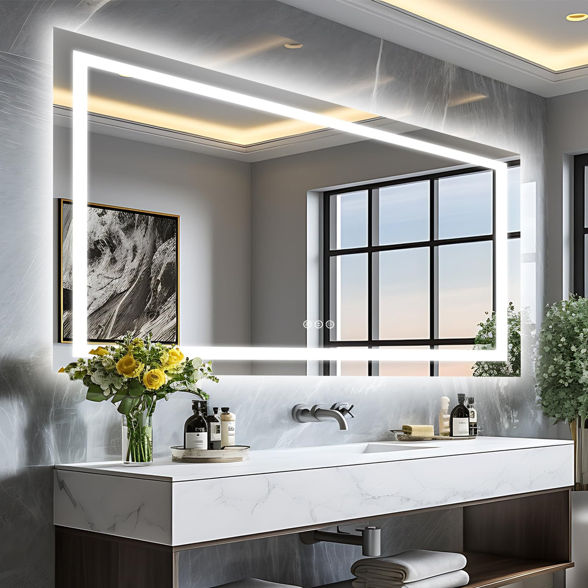72"x40" Large LED Bathroom Mirror with Lights