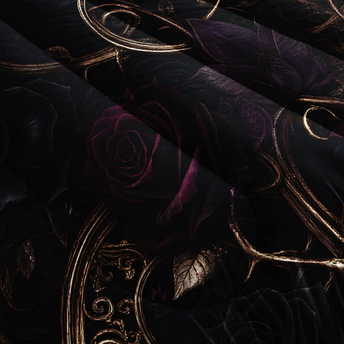 Queen 3 Piece Comforter Set, Black Rose Burgundy Baroque Filigree, Soft Lightweight All Season Bedding with 2