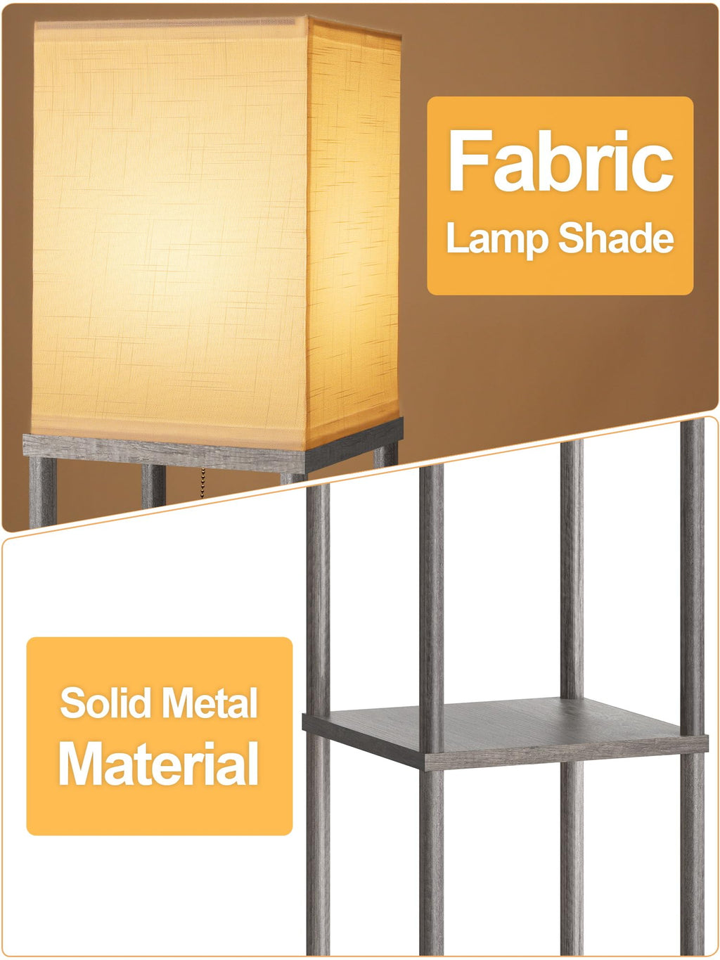 Floor Lamp with Shelves 2 Pack Oak Gray, Shelf Floor Lamp with 3 CCT LED Bulb, Corner Display Standing Column Lamp