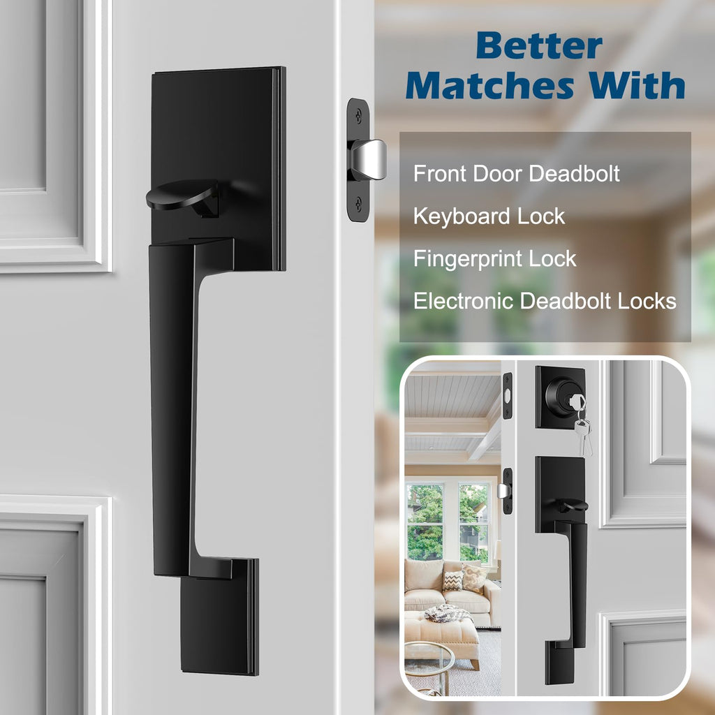 Black Front Door Handle No Lock Sets, Exterior Entry Door Handle