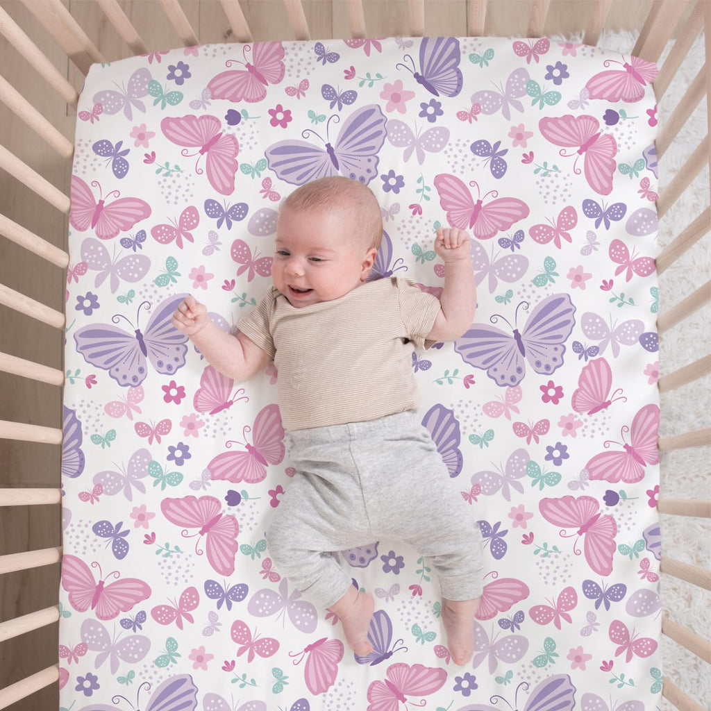 3 Piece Baby Crib Bedding Set for Girls - Newborn, Infant & Toddler Nursery Bed Set Decor with Fitted Crib Sheet