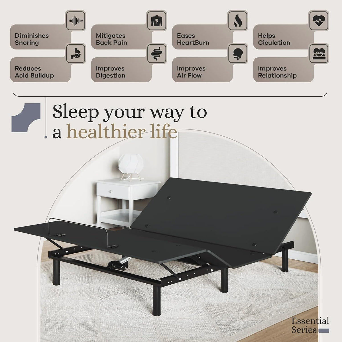 Sven and Son Essential Adjustable Bed Base (Frame Only), Easy Assembly, Head and Foot Lift, Memory Positions, Zero