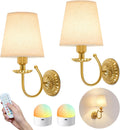 Wireless Wall Sconces Set of Two 14"H, 5300mAh Battery Operated Wall Sconce, Rechargeable Bulbs with Remote, 15
