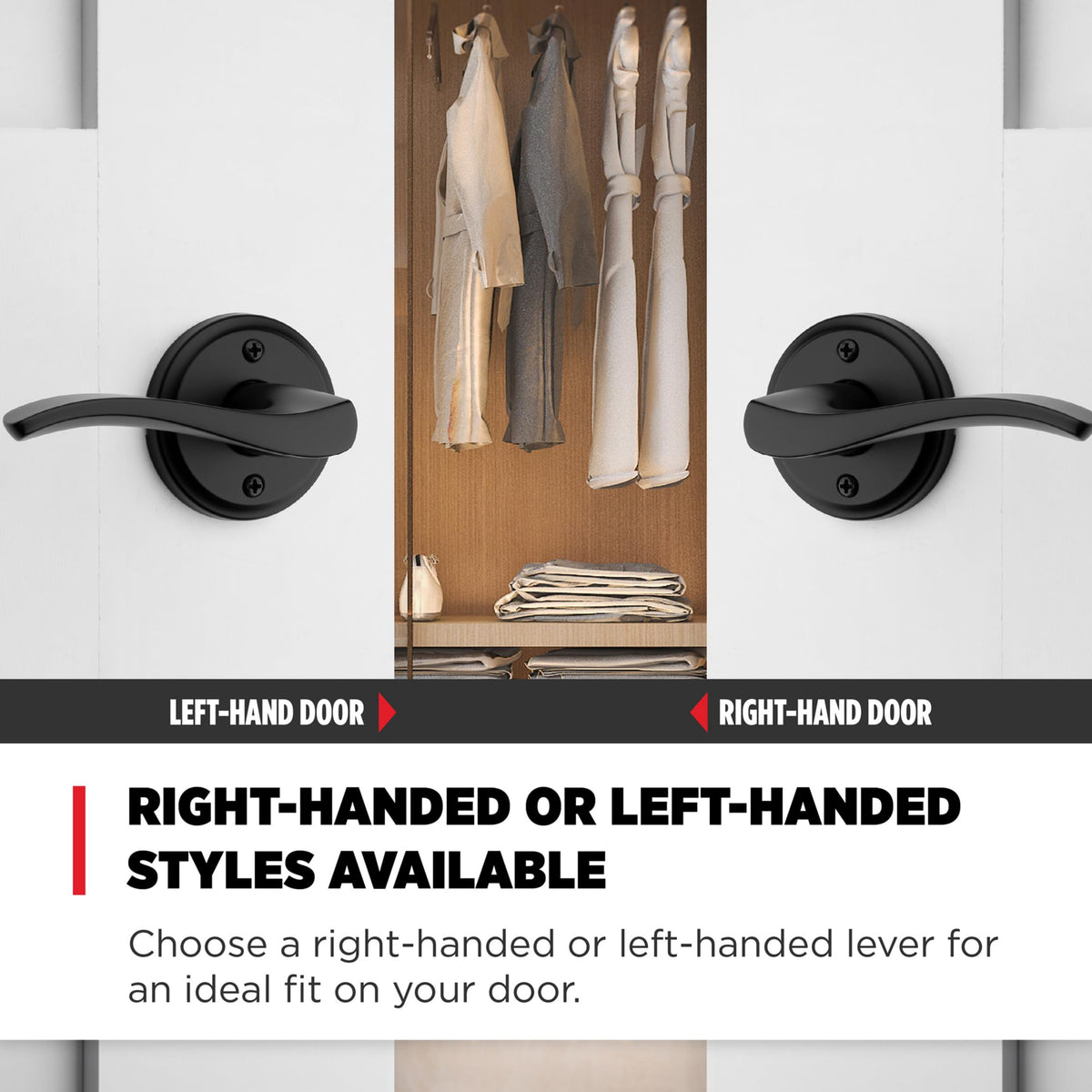 Sedona Dummy Door Handle, Single Sided Lever for Closets, French Double Doors, and Pantry, Matte Black Non-Turning