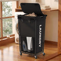 Hamper with Wheels and Lid, 110L Large Rolling Laundry Basket Black