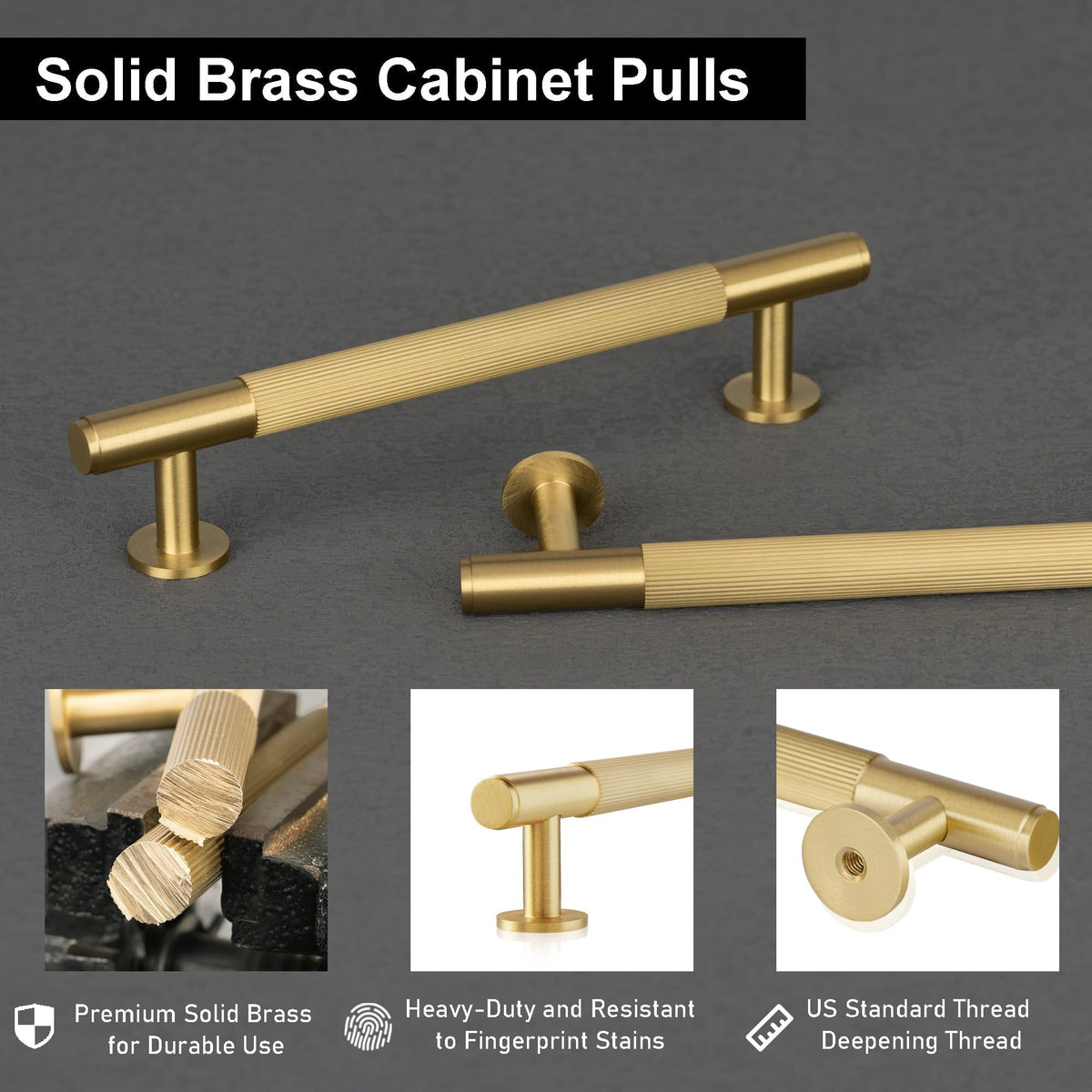 Solid Brass Cabinet Pulls, 6-1/4-Inch Hole Center Handles