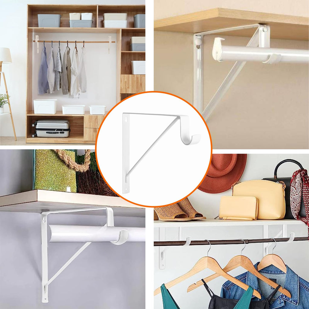 4 Pack Heavy Duty Closet Shelf & Rod Brackets, Wall Mounted Closet Shelf Brackets, 11 x 10.2 Inch Closet Shelf