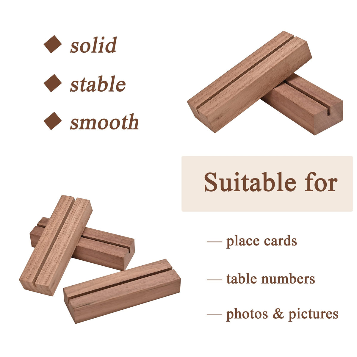 12Pcs Walnut Place Card Holders for Table, Table Number Holders