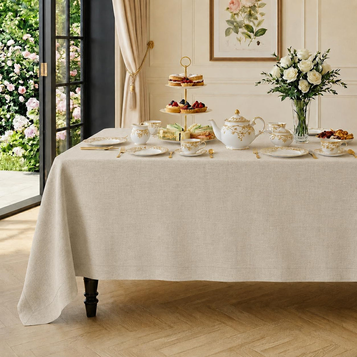 Classic LinenTM by D'Moksha, 100% Linen Natural Tablecloth 60 x 108 Inch