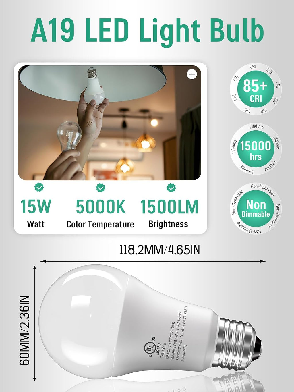 LED Light Bulbs 100 Watt Equivalent, A19 5000K Daylight White