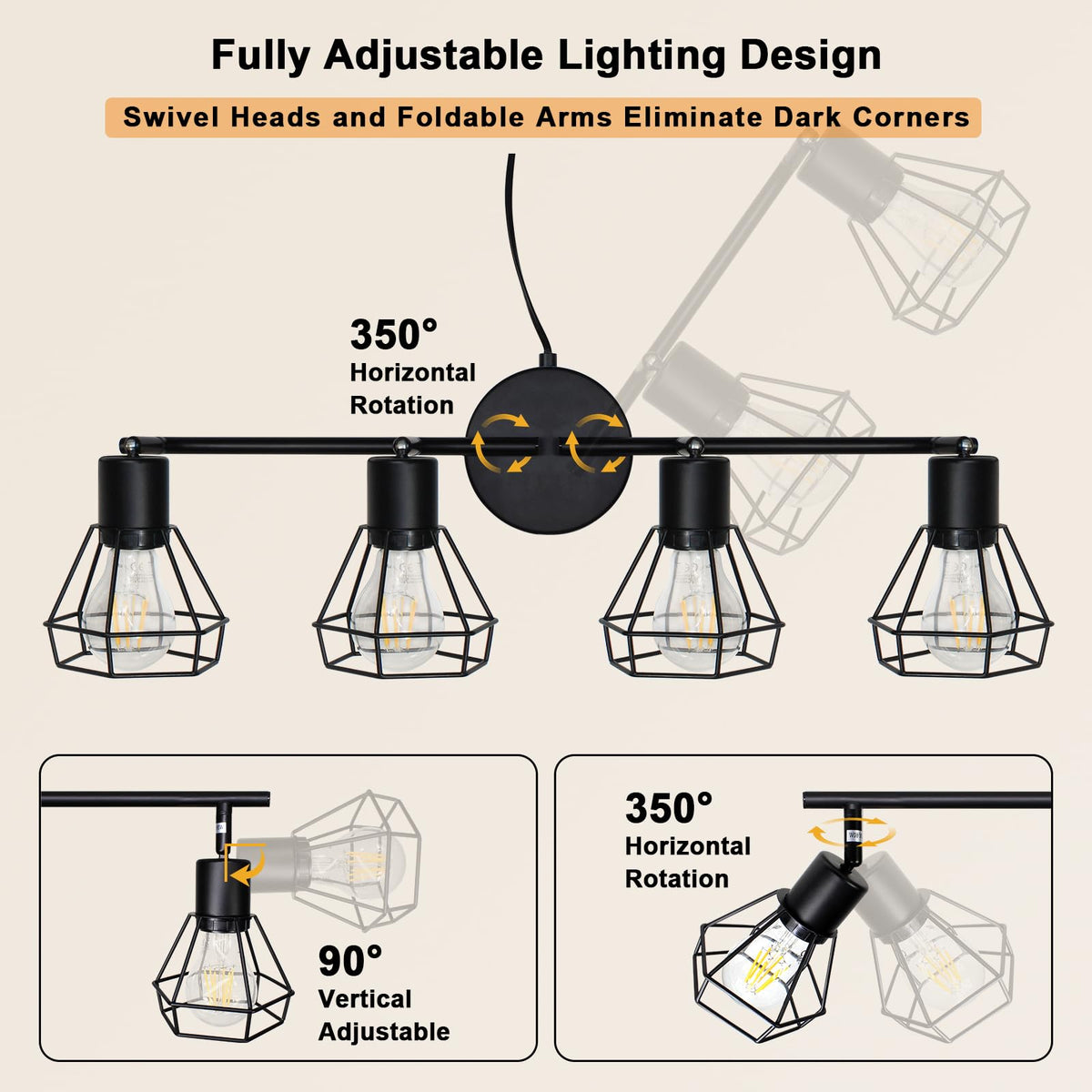 Plug in 4-Light Track Lighting Fixtures Ceiling Adjustable, Black