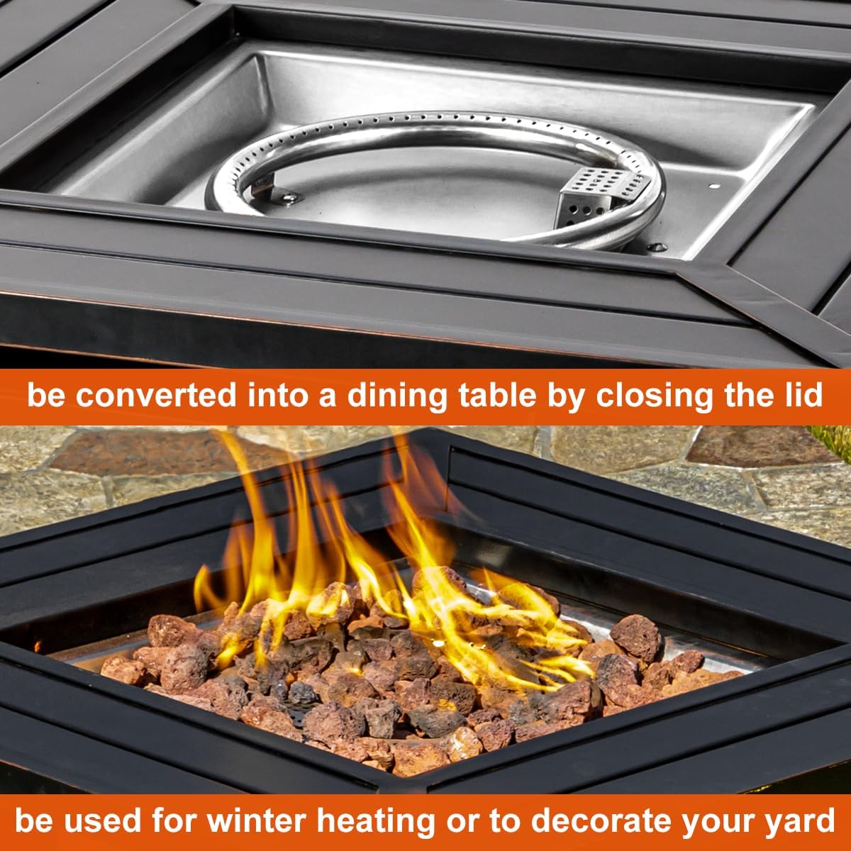 28 inch Propane Fire Pit Table,Gas Fire Pits Table for Outside,50000 BTU Propane Firepit with Lid &Lava Rocks,Gas