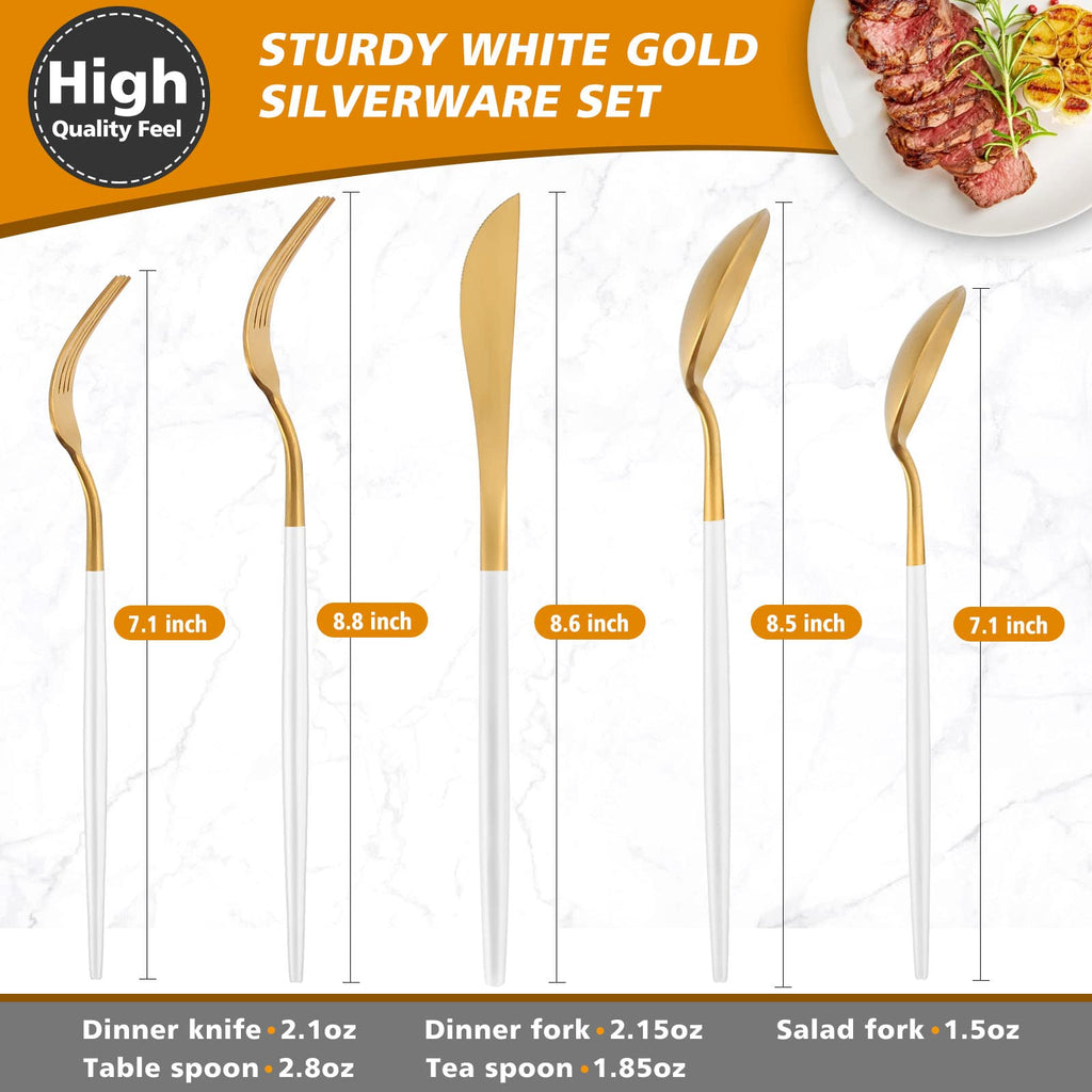 Matte White Gold Silverware Set, 20pcs Stainless Steel Flatware Set