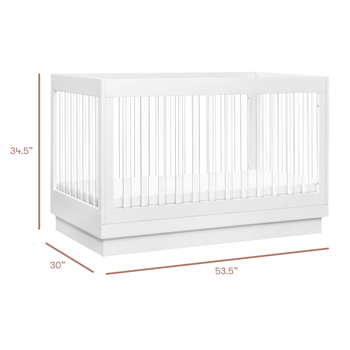 Harlow Acrylic 3-in-1 Convertible Crib with Toddler Bed Conversion Kit in White with Acrylic Slats, Greenguard Gold