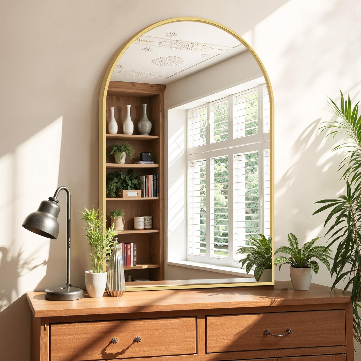 Bathroom Mirror for Wall, 36x24 Inch Arched Mirror, Matte Gold Metal Framed Bathroom Vanity Mirrors for Restroom