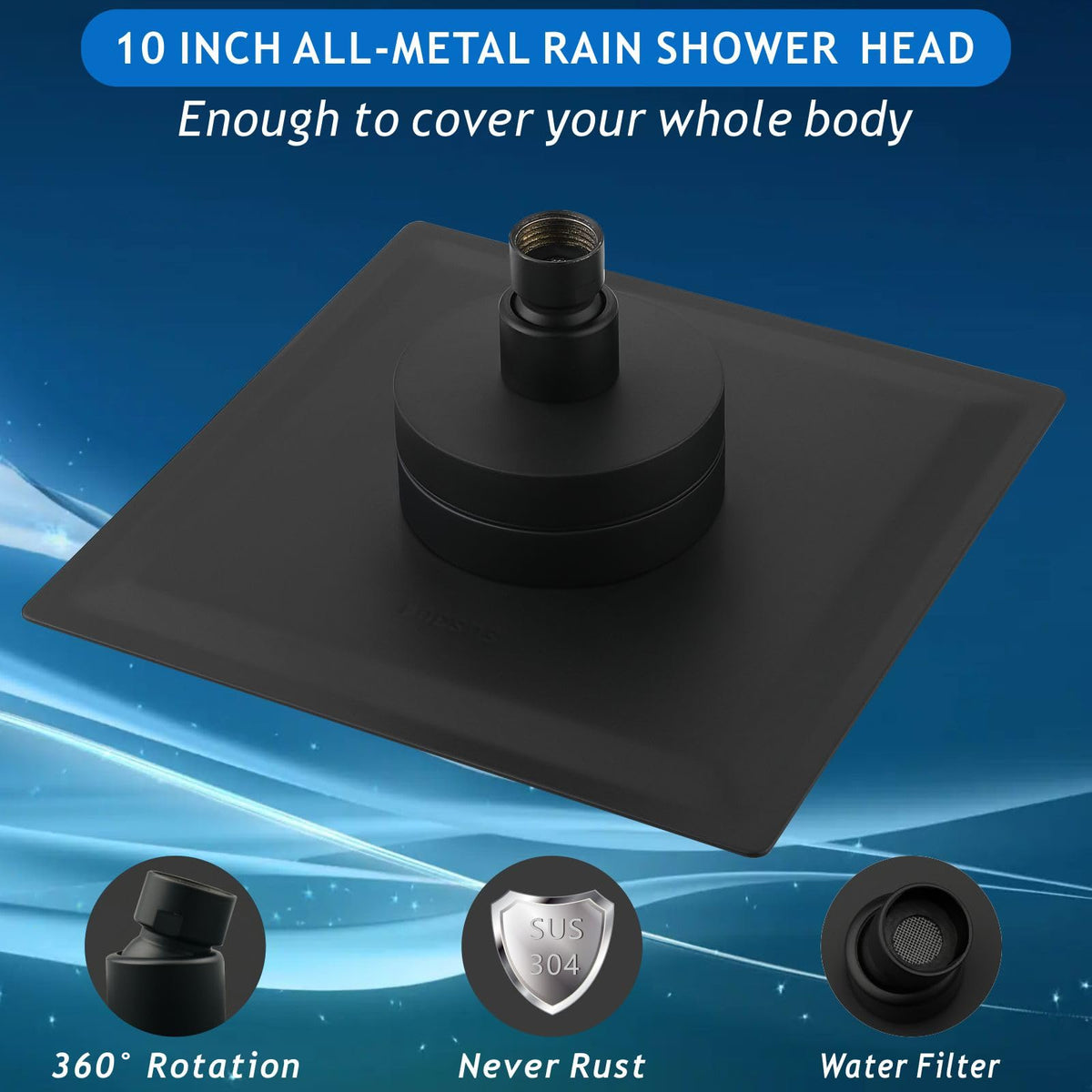Rain Shower Head with Filtered - High Flow Bathroom Rainfall Filter Showerhead For Hard Water, Upgraded 304 Stainless