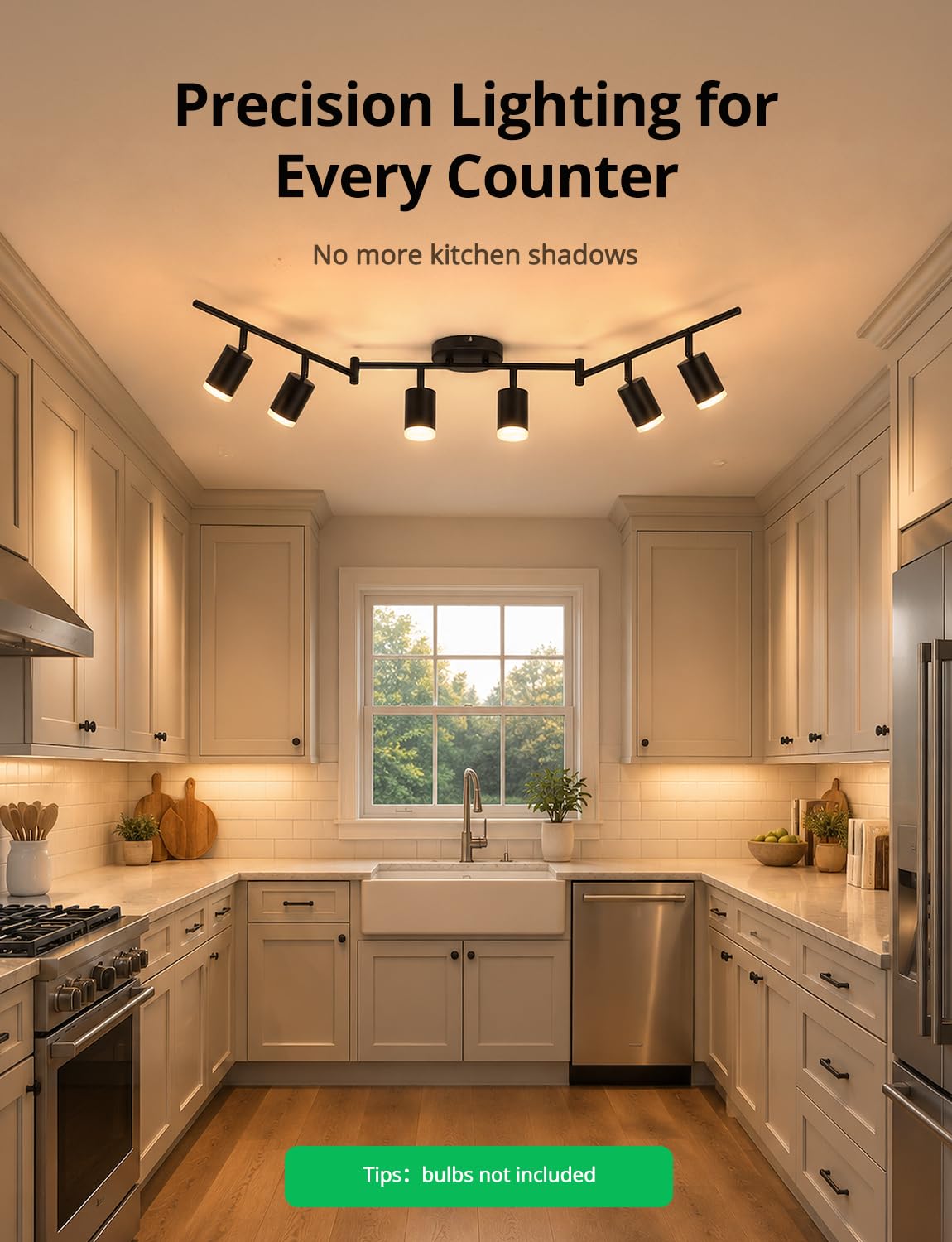 6 Light Black Kitchen Track Lighting Fixtures Ceiling Adjustable Head