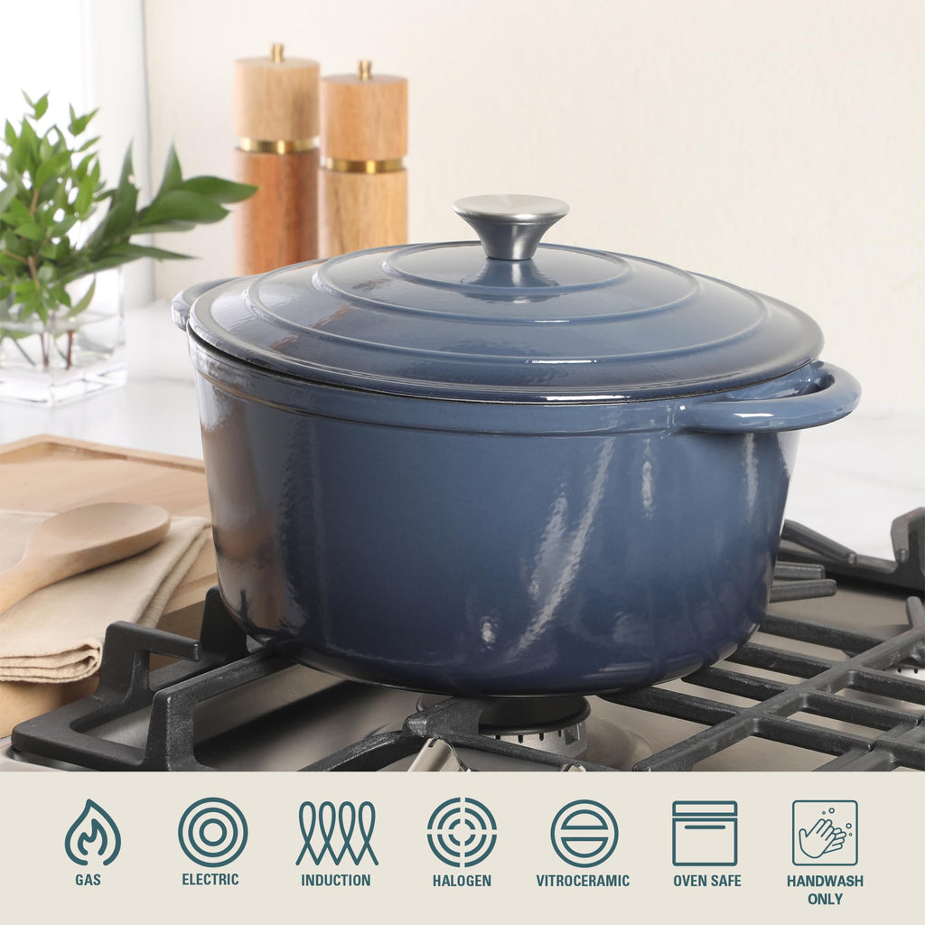 7 Qt Enameled Cast Iron Dutch Oven Pot with Lid - Round, Oven Safe to 500°F, Ideal for Bread Baking &