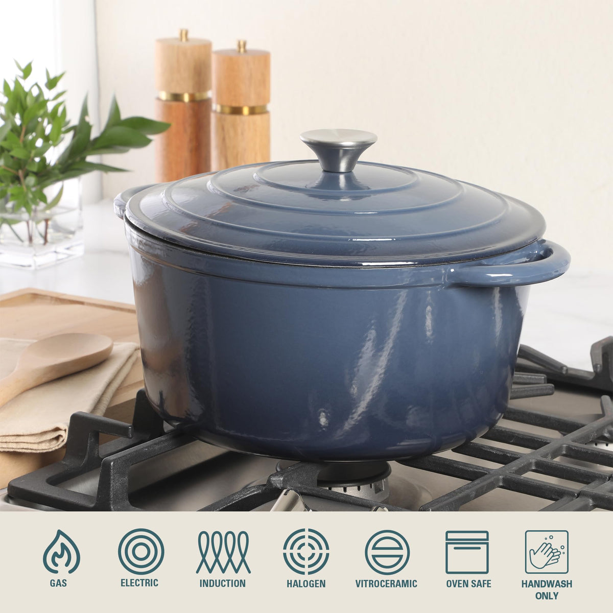 7 Qt Enameled Cast Iron Dutch Oven Pot with Lid - Round, Oven Safe to 500°F, Ideal for Bread Baking &
