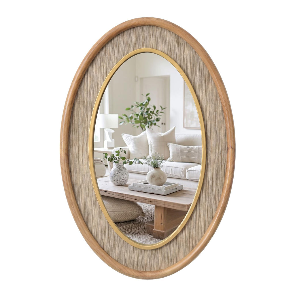 Wood Oval Mirror, 22x30" Farmhouse Rustic Decor Bathroom Vanity Wall Mirrors