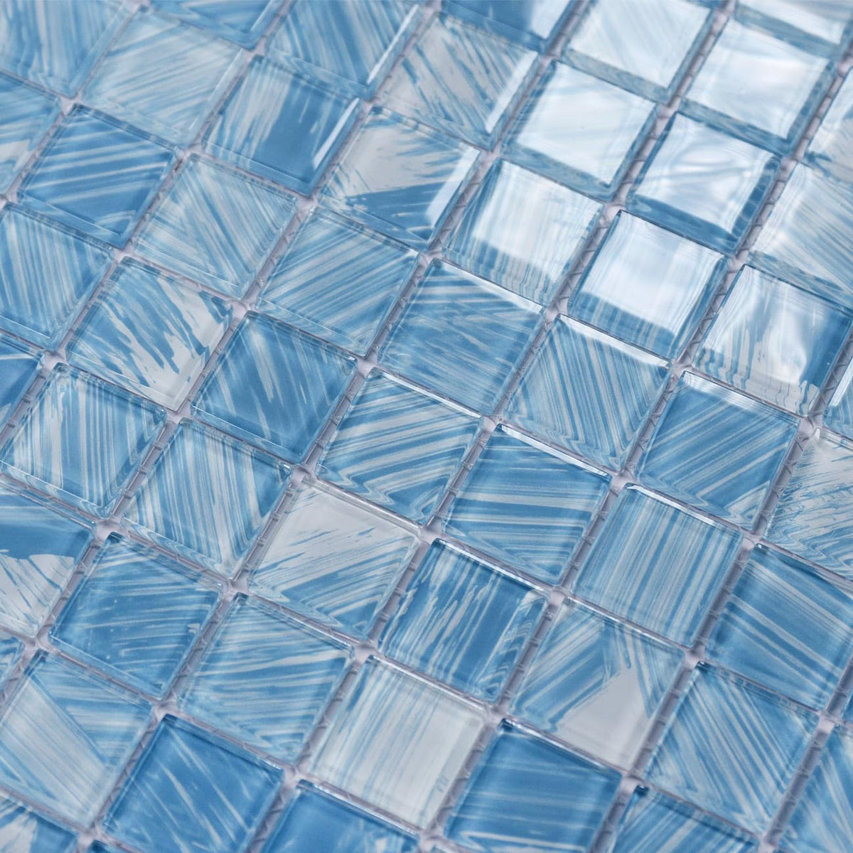 8PC Glass Mosaic Pool Tile, Blue Waterproof Floor & Wall Tiles