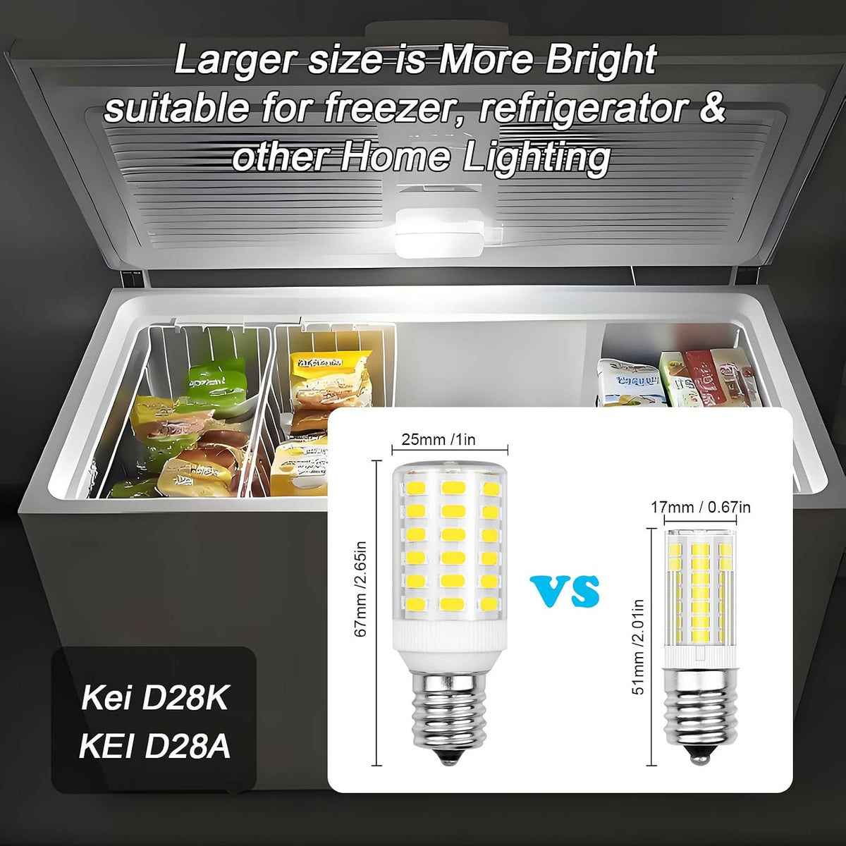 Kei D28k Kel 2812 Freezer Light Bulb Replacement E17 Led Fridge Light 6W
