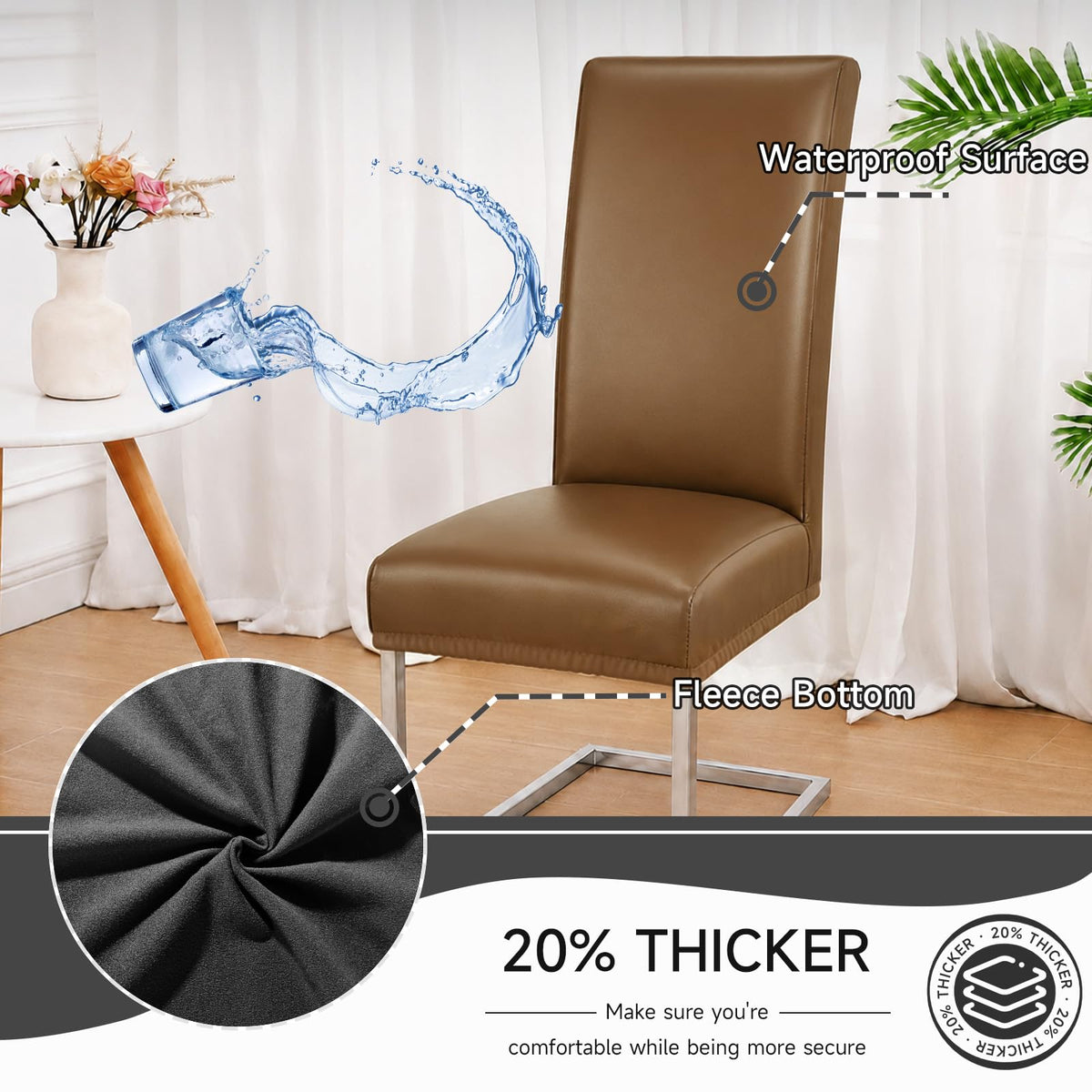 PU Leather Dining Chair Covers Removable 100% Waterproof Chair Covers for Dining Chairs Set of 6, Stretchy & Soft