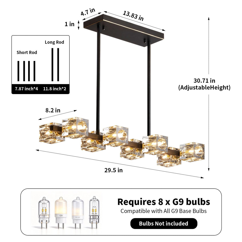 8-Light Crystal Rectangular Chandelier