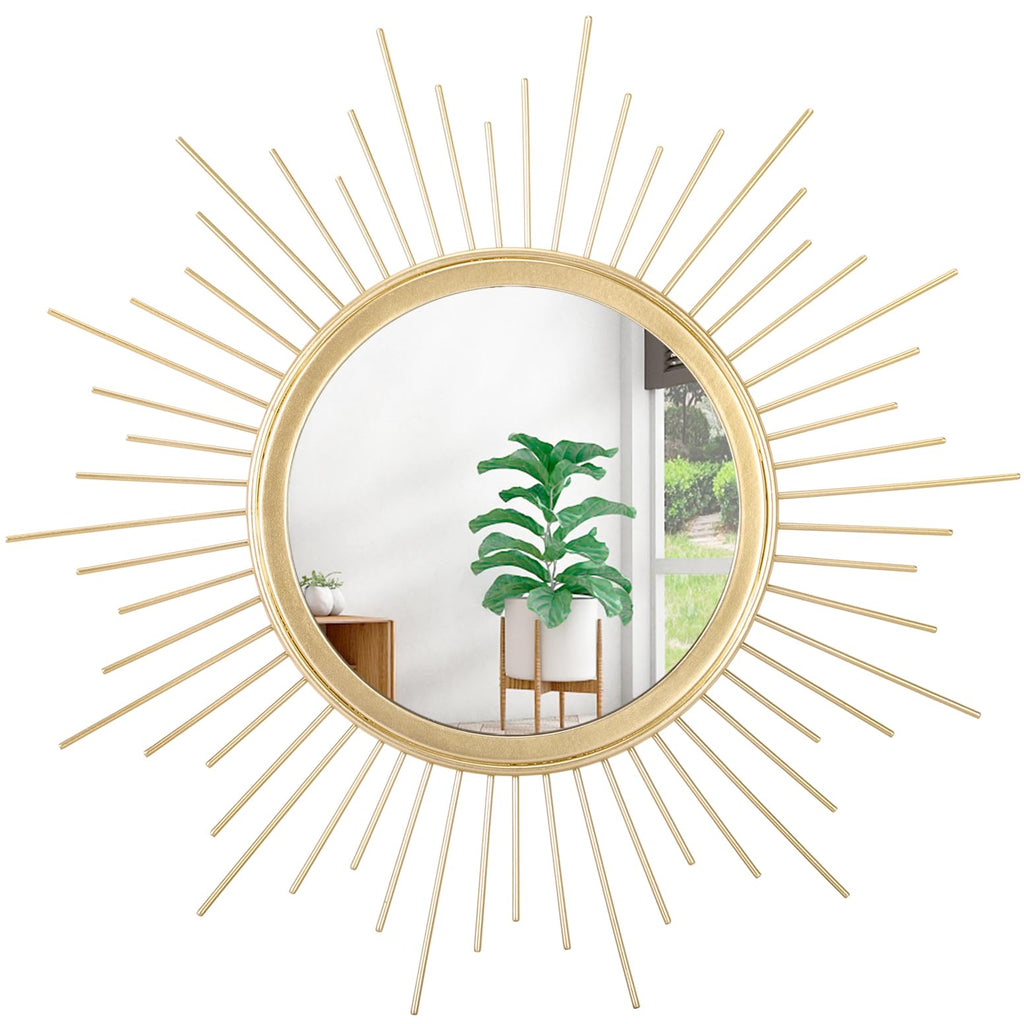 Large Gold Spoked Sunburst Wall Mirror Boho Home Decor Round Wall Art Mirror Modern Metal Mirrors for Wall Living
