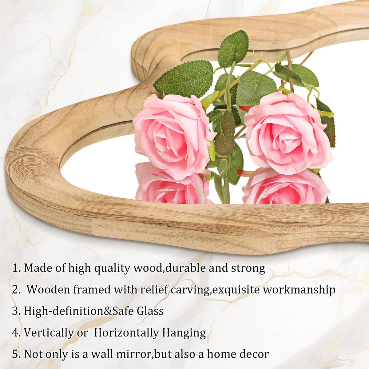 Large Rustic Wall Mirror with Wooden Frame Irregular Wall Mirror 32"x24" Decorative Asymmetrical Hanging Mirror
