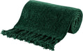 Christmas Green Chenille Throw Blanket, Soft Cozy Knit Blanket with Fringe Tassels, Lightweight Holiday Farmhouse