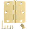 Door Hinges Satin Brass - 18 Pack Gold Door Hinges 3.5 Inch Rounded Interior Door Hinge with 1/4" Radius - 3 1/2