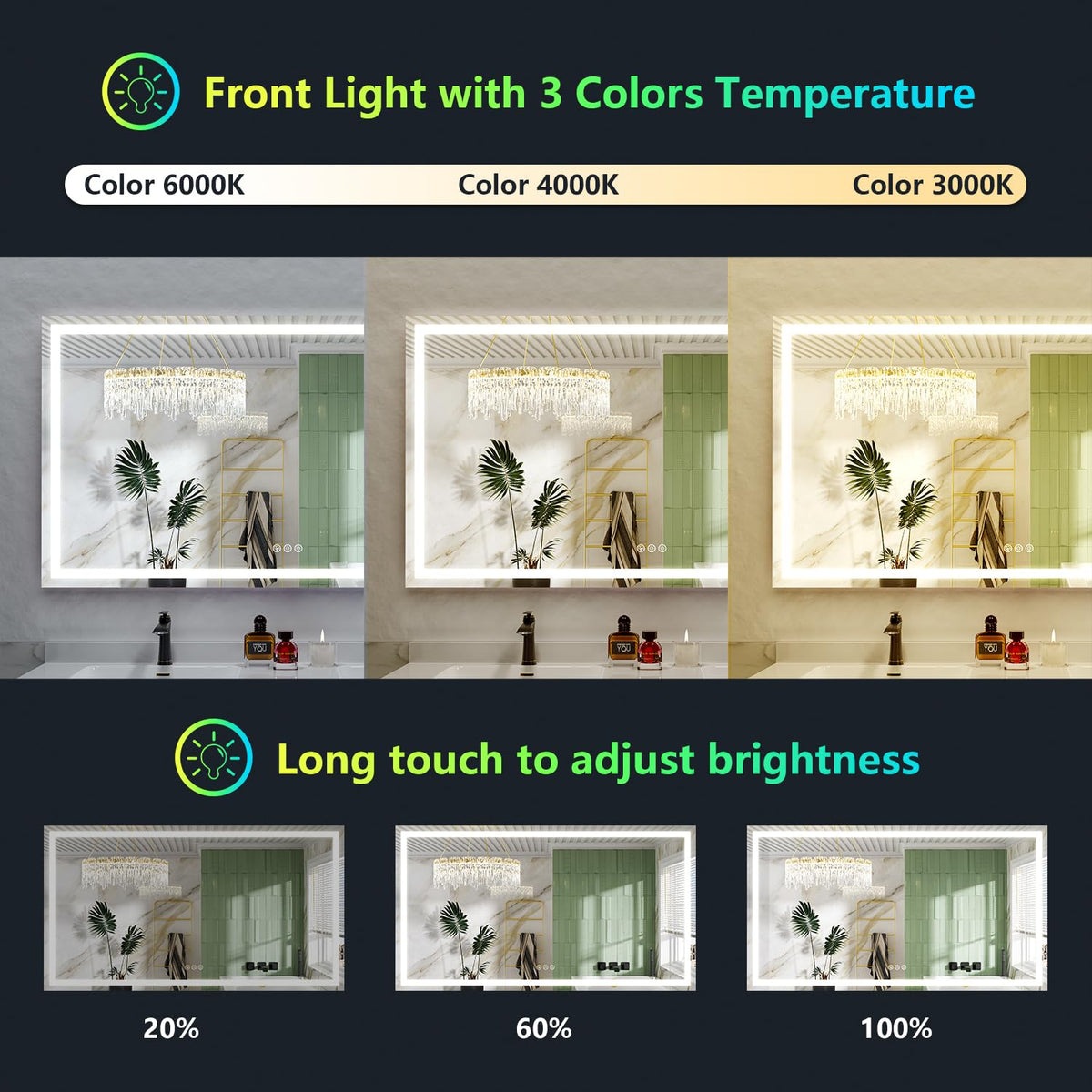 65x36 LED Bathroom Mirror with Lights, RGB Backlit Lighted Mirror