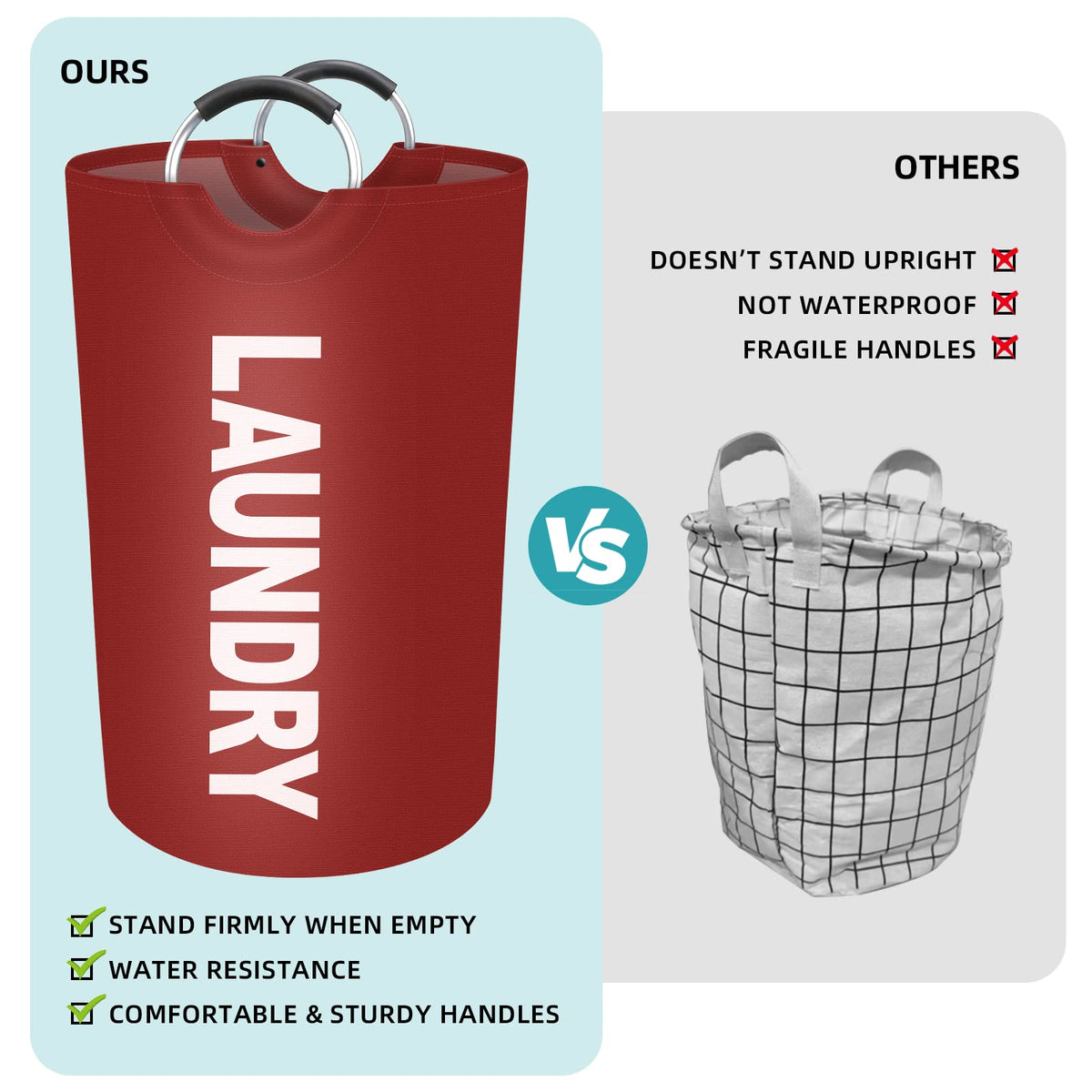 115L Large Laundry Basket, Dirty Clothes Waterproof Laundry Hamper, Red