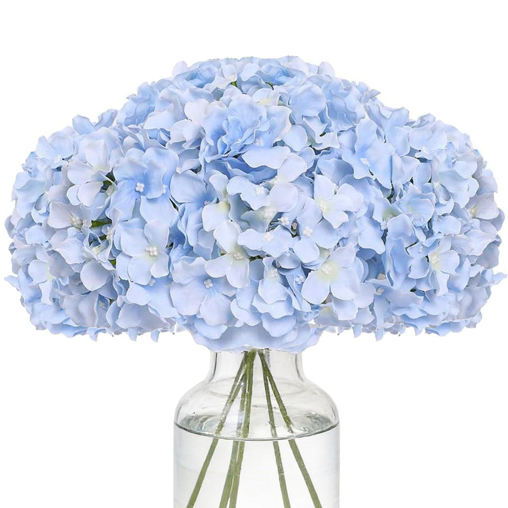 Fake Blue Hydrangea Artificial - Faux Silk Hydrangeas Heads with Stems Real Touch Wedding Party Table Decor(Blue, Pack