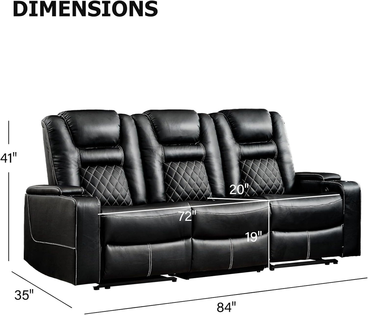 Home Theater Seating Seats, Theater Recliner Chair Sofa, PU Leather 3 seat Power Recliner Sofa with Cup Holders