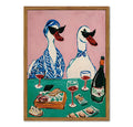 Framed Funny Duck Wall Art, Whimsical Duck Wine Party Pictures Wall Decor, Farmhouse Animal Paintings Canvas Prints